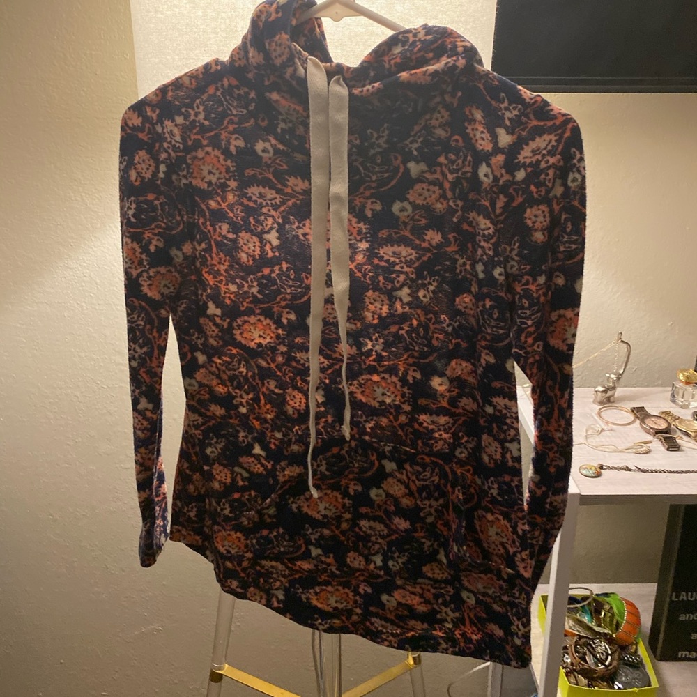 Blue & Pink Floral Cowl Neck Sweater